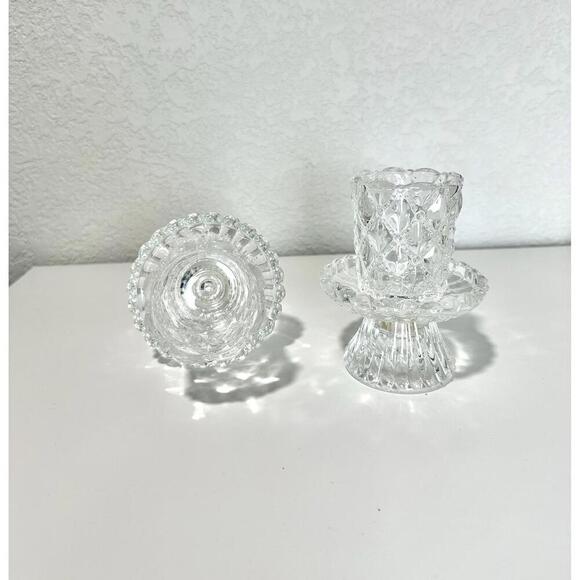 Partylite Quilted Clear Crystal Tiny Bubble Peglite Pair Candle Holder -Set Of 2 - Picture 3 of 4